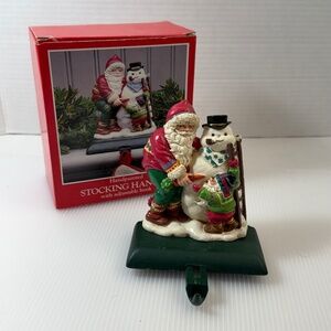 Vintage Santa Snowman Christmas Stocking Hanger POTPOURRI Press Hand Painted